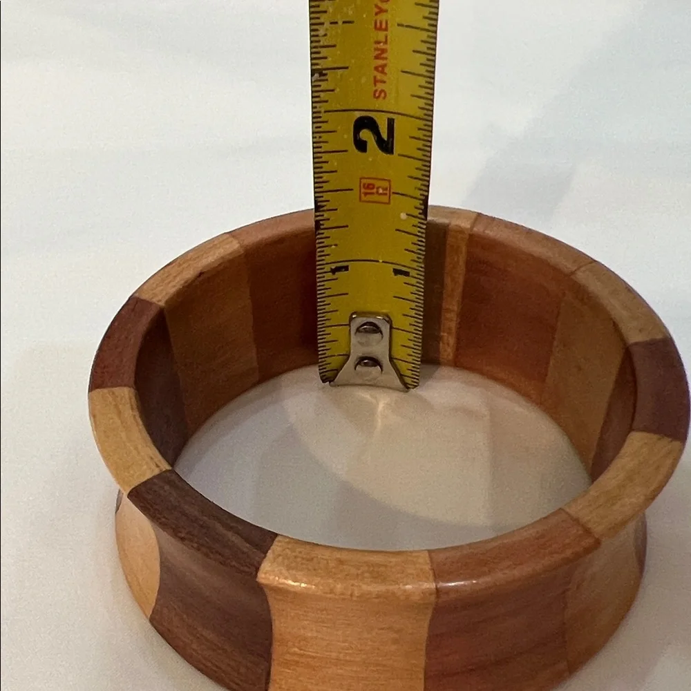 Two-Tone Wooden Bangle Bracelet Concave 1 1/2 inch Wide